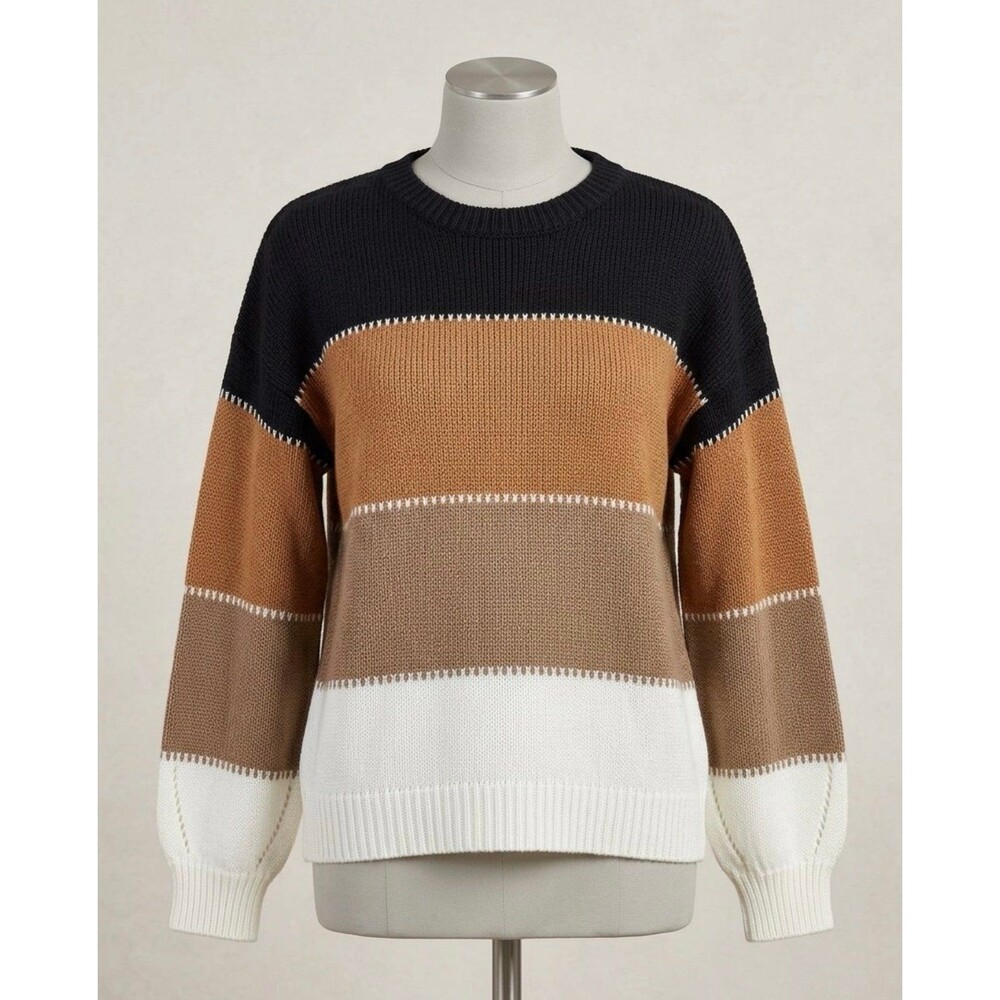 Miss Sparkling Colorblock Crewneck Chunky Knit Fall Winter Sweater S